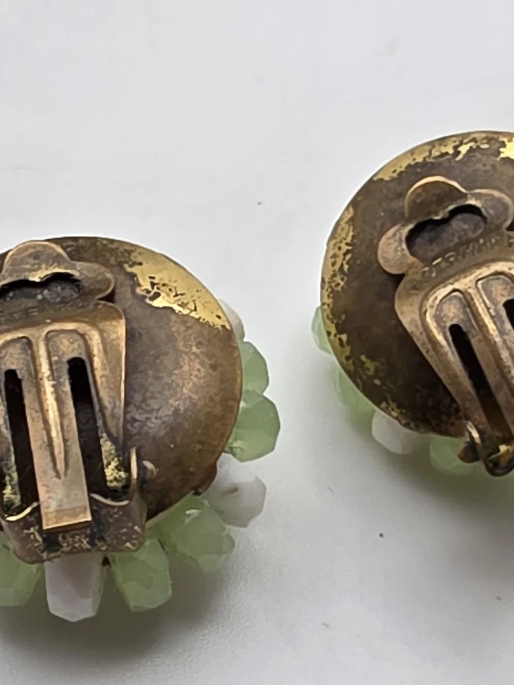 Green and White Cluster Clip-On Earrings